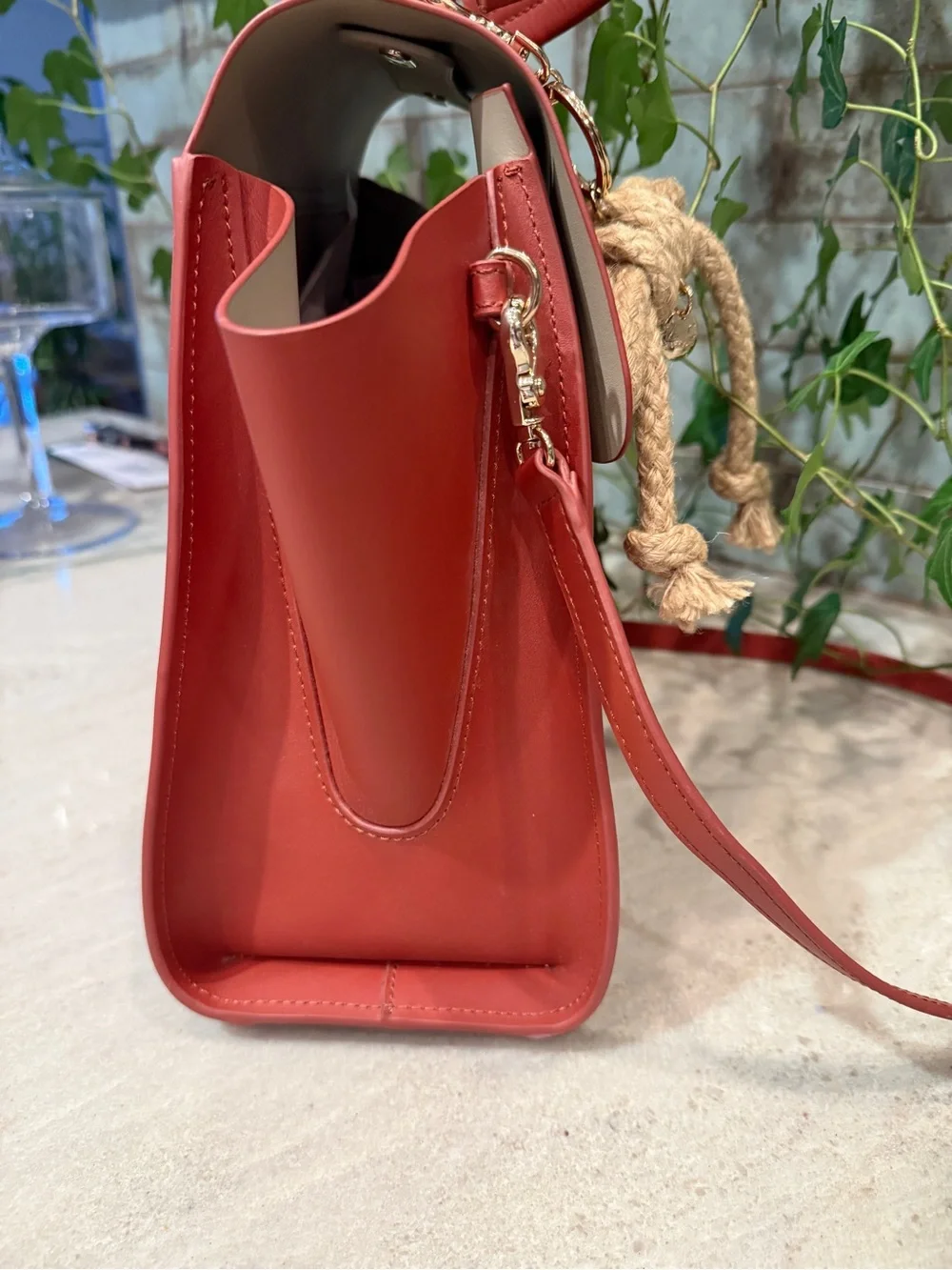 ZAC Zac Posen Eartha Leather Satchel Red Terracotta Gold Hardware